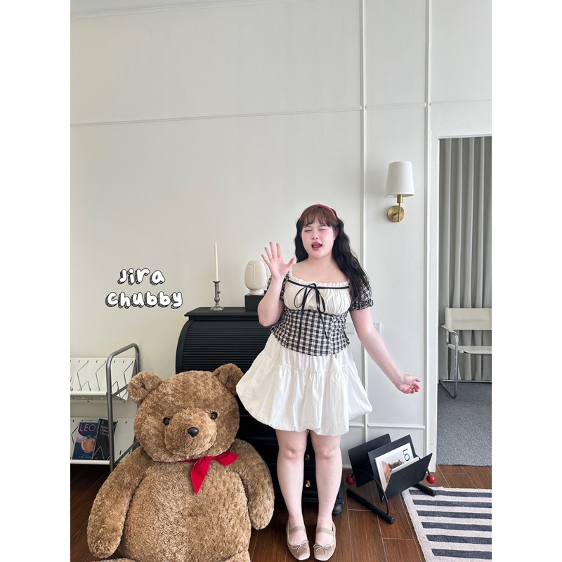 JR เสื้อสก็อตแขนตุ๊กตา polka dot 🌤️ ตรงช่วงอกแต่งด้วยโบว์น่ารักสุดๆ ไซส์ใหญ่ สาวอวบ - รูปที่ 5