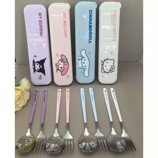 ชุดช้อน Sanrio Character สแตนเลสเกรด 410 มีกล่องเก็บสกรีนลาย