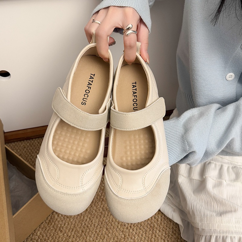 รองเท้าแมรี่เจนผู้หญิงสุดเก๋ รองเท้าส้นแบนหัวกลมสำหรับผู้หญิง เบาสบาย สไตล์ฝรั่งเศส