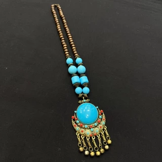 Accessories สร้อยคอชาติพันธุ์ จี้หินยิปซีทรงหยดน้ำ ประดับพู่ สไตล์วินเทจ หลากหลายสี โบฮีเมียน ทิเบต