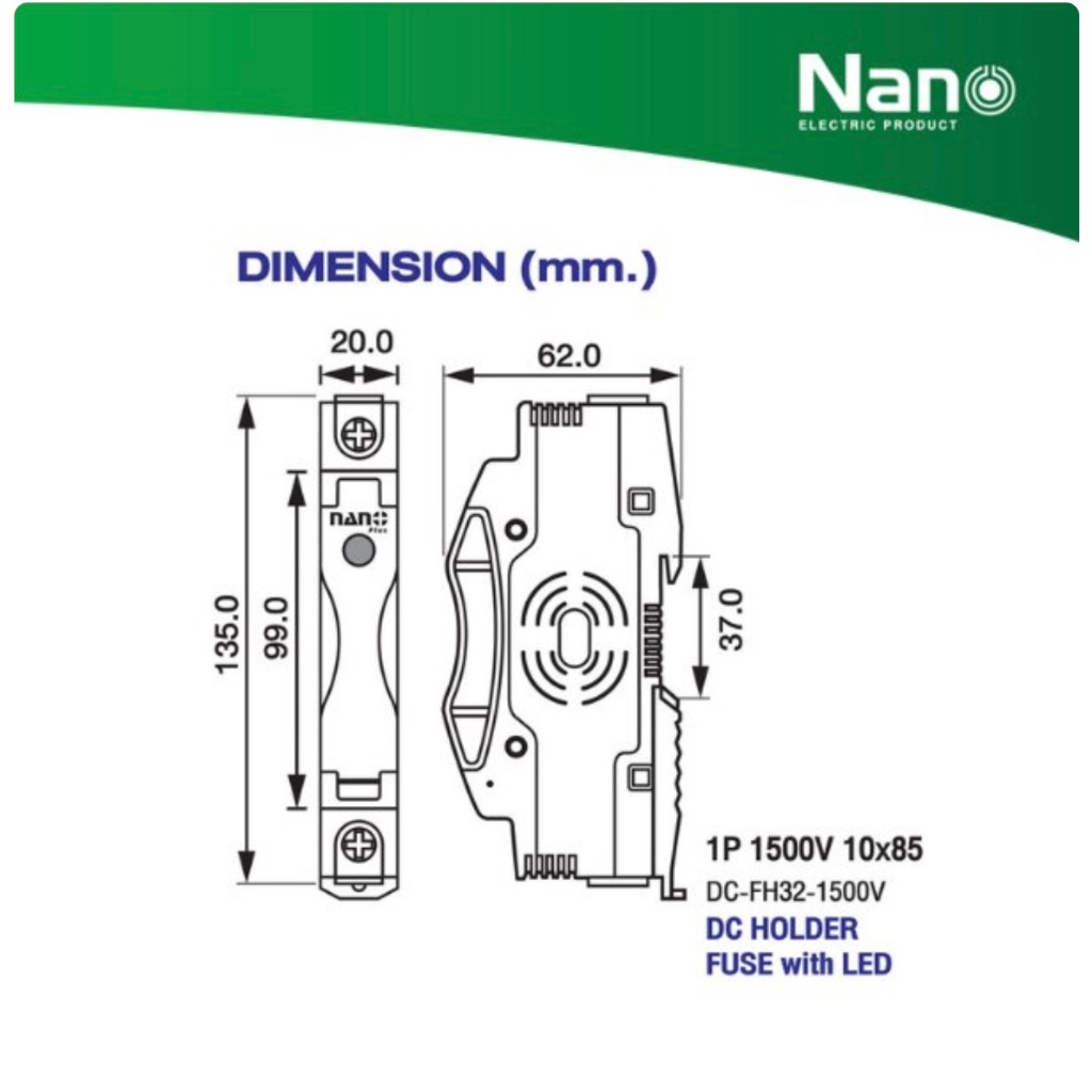 NANO DC FUSE HOLDER เฉพาะกล่องฟิวส์ ฐานฟิวส์ ไม่รวมลูกฟิวส์ 1P 1000V 32A ระบบ โซล่าเซลล์ Solar cell รุ่น DC-FH32-1000V ราคา ถูกที่สุด ดีลบีเคเค แกลเลอรีภาพที่ 7