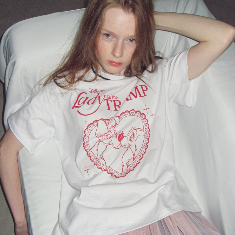 RONRON  HEART LADY AND THE TRAMP BASIC FIT T SHIRT WHITE