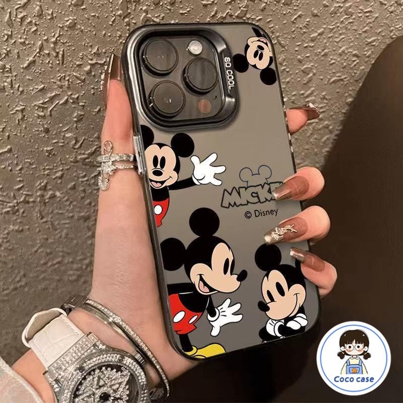 ￼คู่รักน่ารักตลกมิกกี้เมาส์เทรนด์แบรนด์การ์ตูนหรูหราชุบโลหะปก iPhone 16 15 12 11 7Plus XR 14 13Pro Max 8 7Plus X XS Max