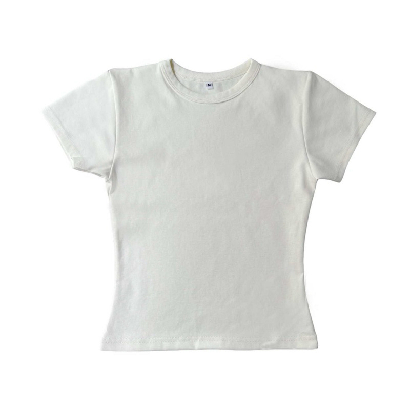 ส่งต่อ CVC Baby Tee Super Slim แบรนด์ Awesome bkk สีครีม