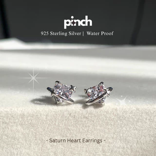 Pinch Saturn Heart Earrings ต่างหูวงแหวนหัวใจ เงินแท้ silver 925