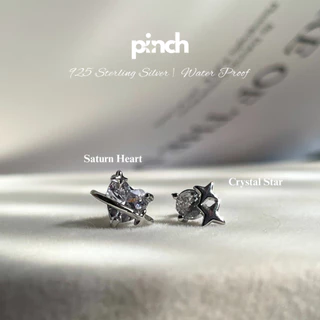 Pinch Saturn Heart Earrings ต่างหูวงแหวนหัวใจ เงินแท้ silver 925