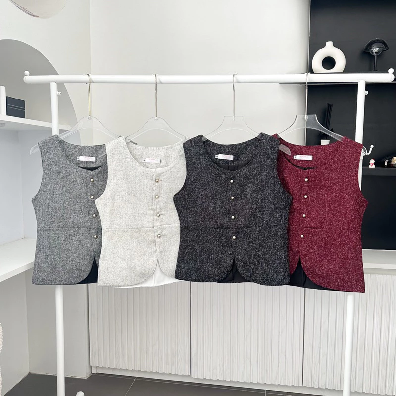 CAaRBEE VEST 🤎🤍เสื้อกั๊กทรงเวสผ้าทวิตมีซับในทั้งตัว