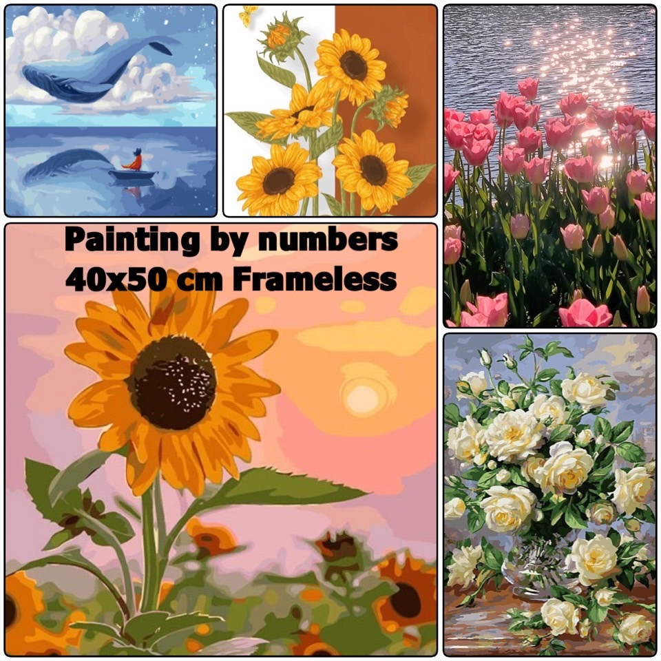 (พร้อมส่ง) ภาพระบายสีตามตัวเลข แบบไม่ขึงเฟรมไม้ ขนาด40x50cm งานศิลปะ DIY painting by numbers ภาพสวยๆ