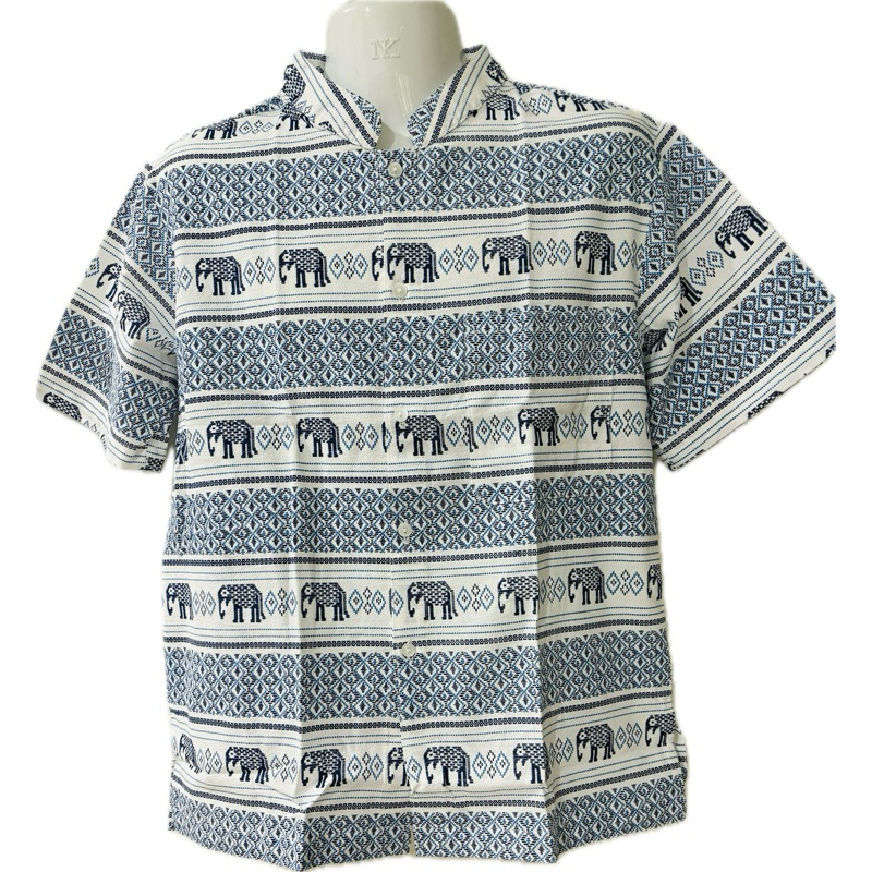 เสื้อเชิ้ต แขนสั้น ผ้าฝ้ายชาย ผ้าไทย ลายช้างไทย