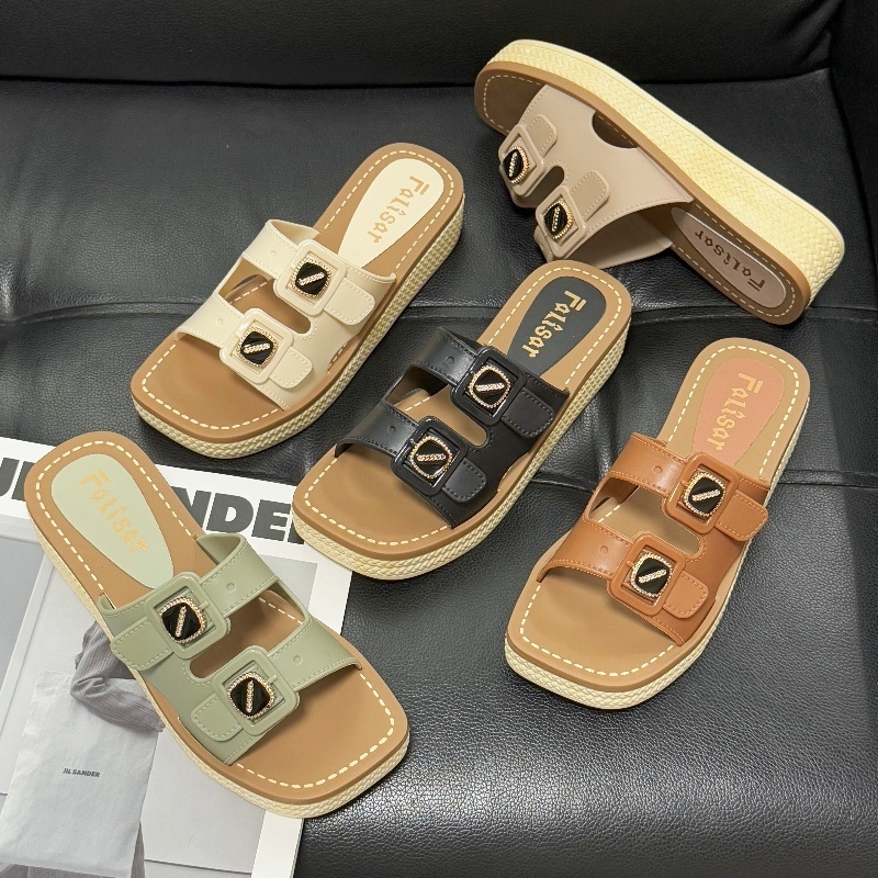 🔥รองเท้าแตะแฟชั่นเกาหลี🔥Falisar สวมเข็มขัด 2 ตอน พื้นสูง4.5ซม. นุ่มพิเศษ⚡️ไซส์37-41 (5สีสดใส) 1507-B