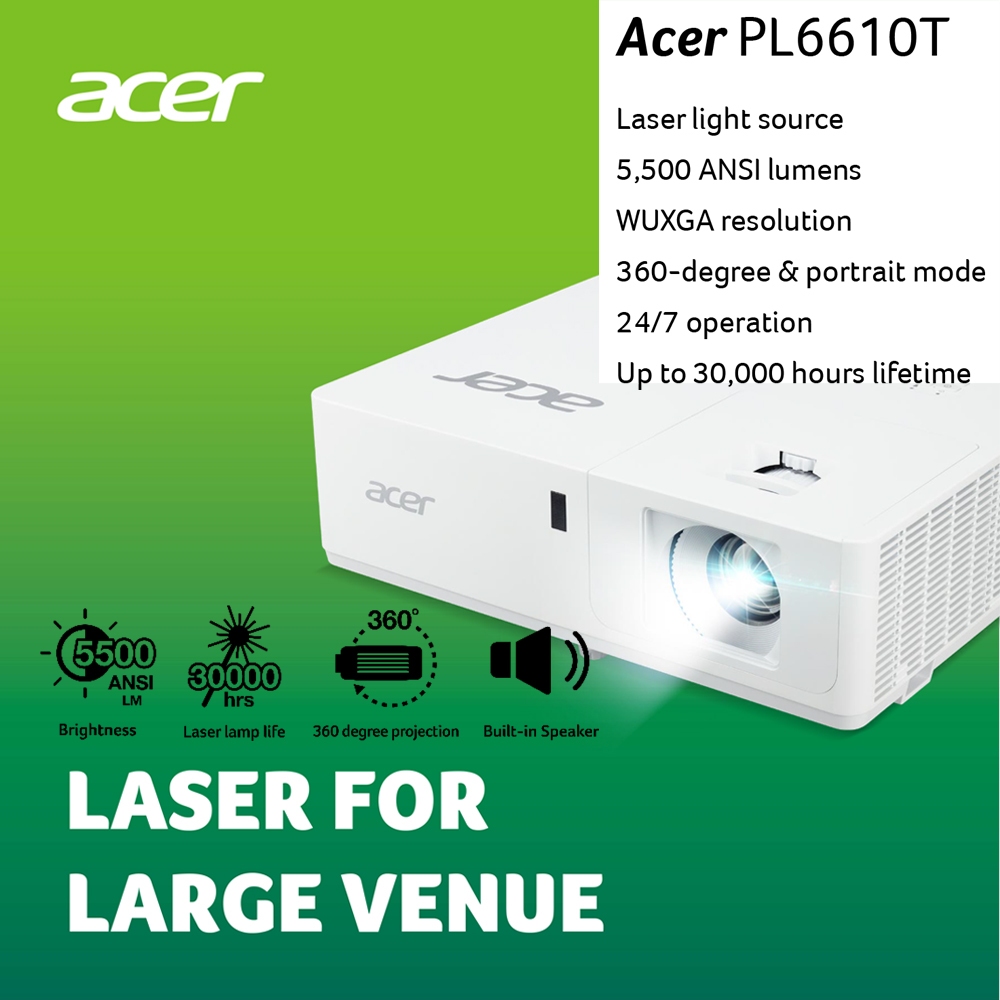 Acer PL6610T projector laser สว่าง 5500 Ansi Lumens ละเอียด WUXGA 1920x1200 สามารถฉายจอใหญ่5-6 เมตรไ