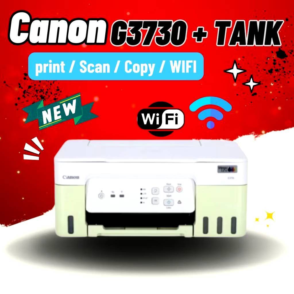 New Color Canon PIXMA G3730 (สีเขียว-ขาว) PRINT+COPY+SCAN+WIFI แทงค์แท้ พร้อม (หมึกพรีเมี่ยมเกรดA 4 สี)