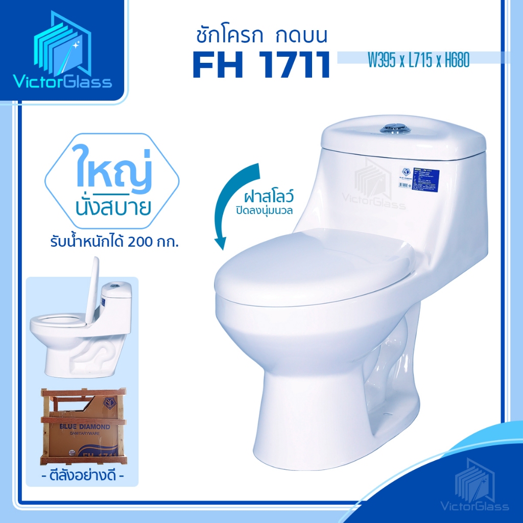 💥สุขภัณฑ์ ชักโครก โถส้วม Blue Diamond FH-1711 (ตีลังสินค้า) มาตรฐานโรงงาน