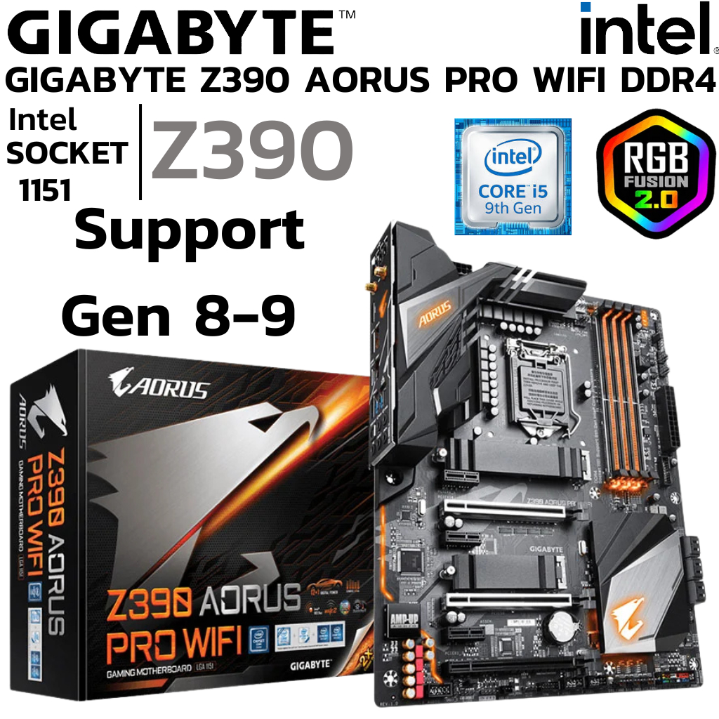MAINBOARD (เมนบอร์ด) 1151 GIGABYTE Z390 AORUS PRO WIFI DDR4 Support Gen 8 Gen 9