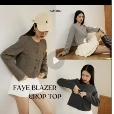 New in pack Swana.SS Faye Blazer Crop Top size S สีน้ำตาล