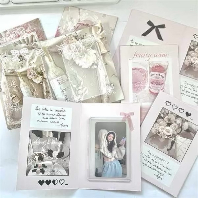 🎀🍰พร้อมส่ง!กระดาษรองการ์ด แพค5ชิ้น โทนสีชมพู คละลาย ลายโบว์ ดอกไม้