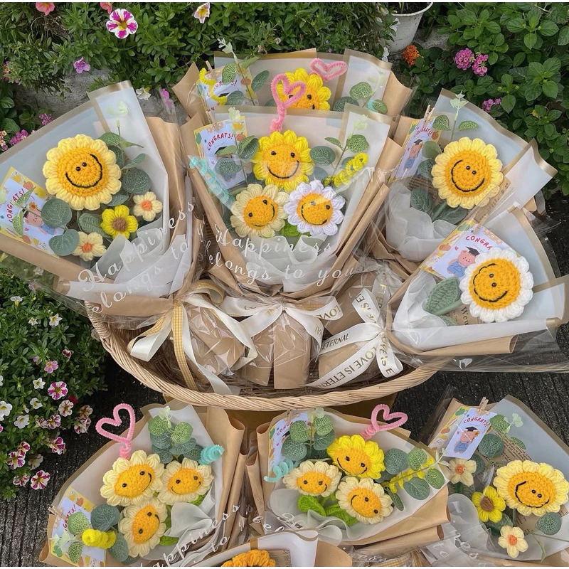 [พร้อมส่ง🇹🇭]🌻💐 ช่อดอกไม้น่ารัก ดอกทานตะวันถักมือ สำหรับเป็นของขวัญให้คนพิเศษ ปัจฉิม วันเกิด วันครบรอบ ✨By NewKwan Studio