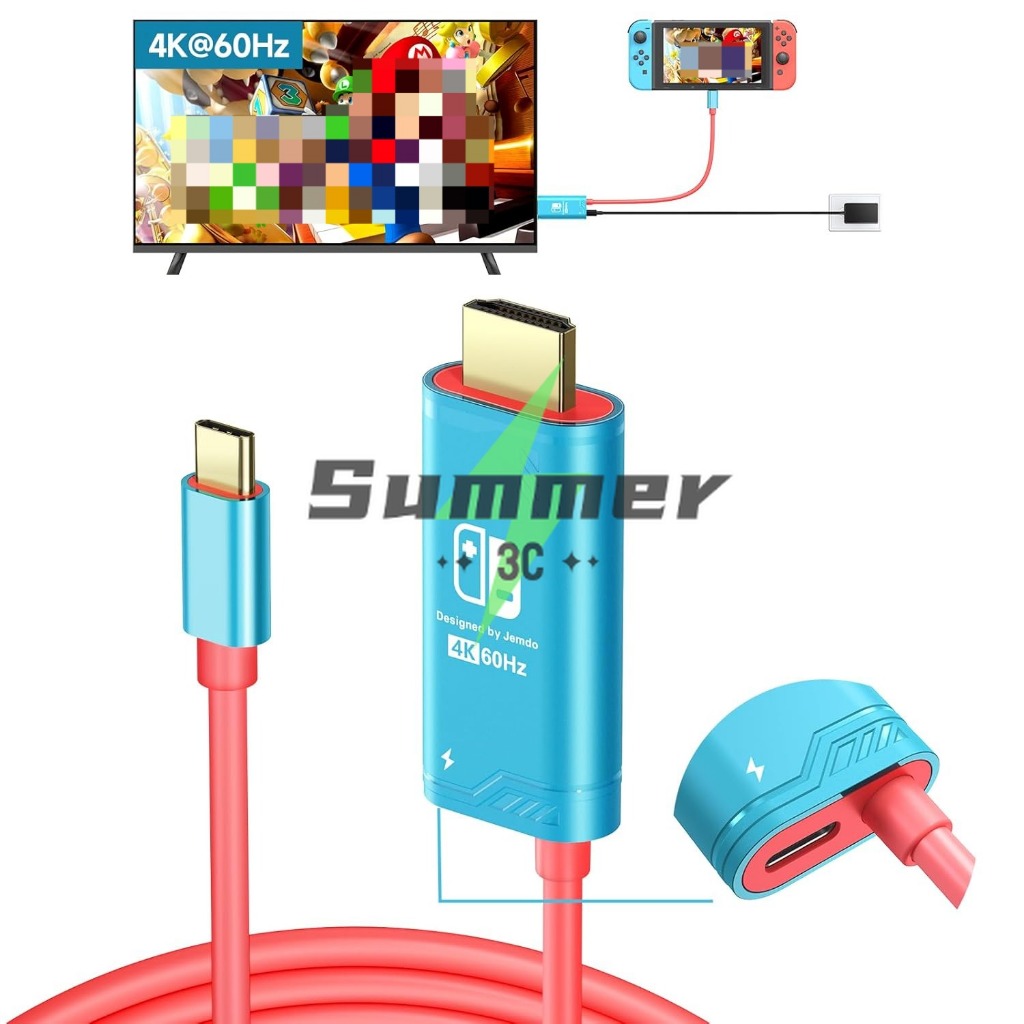 สำหรับแท่นชาร์จ Nintendo Switch และ OLED, สายอะแดปเตอร์ USB C ถึง HDMI, สาย Type-C ถึง HDMI 4K@60Hz สำหรับจอฉายภาพทีวี