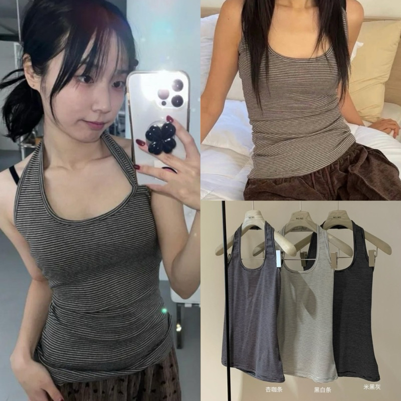 5535#เสื้อคล้องคอ ลายริ้ว  เนื้อผ้ายืดหยุ่น   ทรงสวย  TAG:WG.WE 🇰🇷