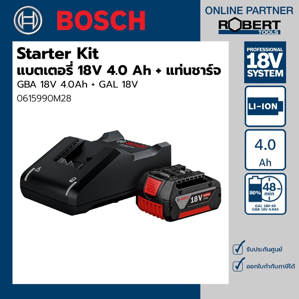 Bosch รุ่น 1600A039YL Starter Kit GBA 18V 4.0Ah + GAL 18V-40 (แทนรหัส 0615990M28)