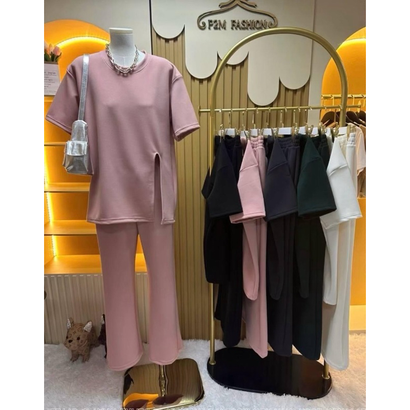 P2M fashion ชุดเซตเสื้อแหวกหน้า+ขายาว