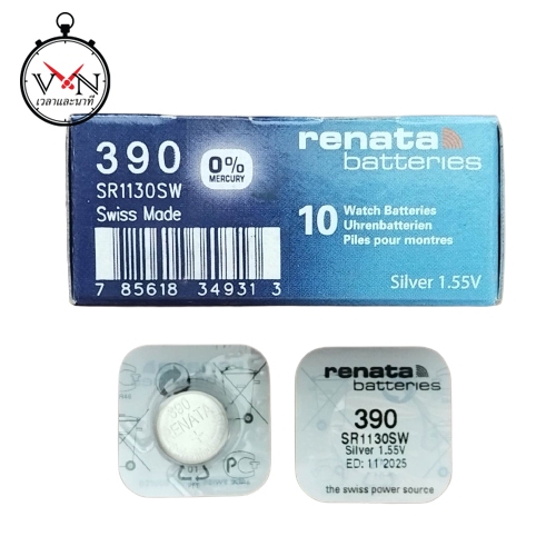 ถ่านนาฬิกา ถ่านกระดุม Renata 390 (‪SR1130SW) 1.55V (SWISS MADE) 1 กล่อง บรรจุ 10 ก้อน - RE390