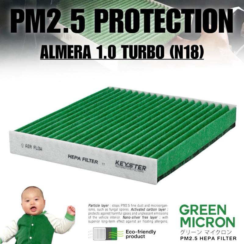 KEY-STER GREEN MICRON [G-5EK0A] กรองแอร์ ALMERA 1.0 TURBO N18 กรองฝุ่น PM2.5 ได้จริง ! ลมแอร์ออกปกติ