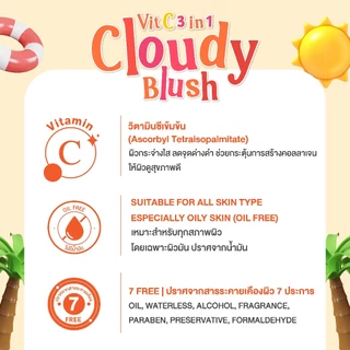 CHER Vit C 3 in 1 Cloudy Blush (Oil-free) เฌอ บลัชซัมเมอร์วิตซี เนื้อกำมะหยี่ ทาได้ทั้งแก้ม ตา ปาก