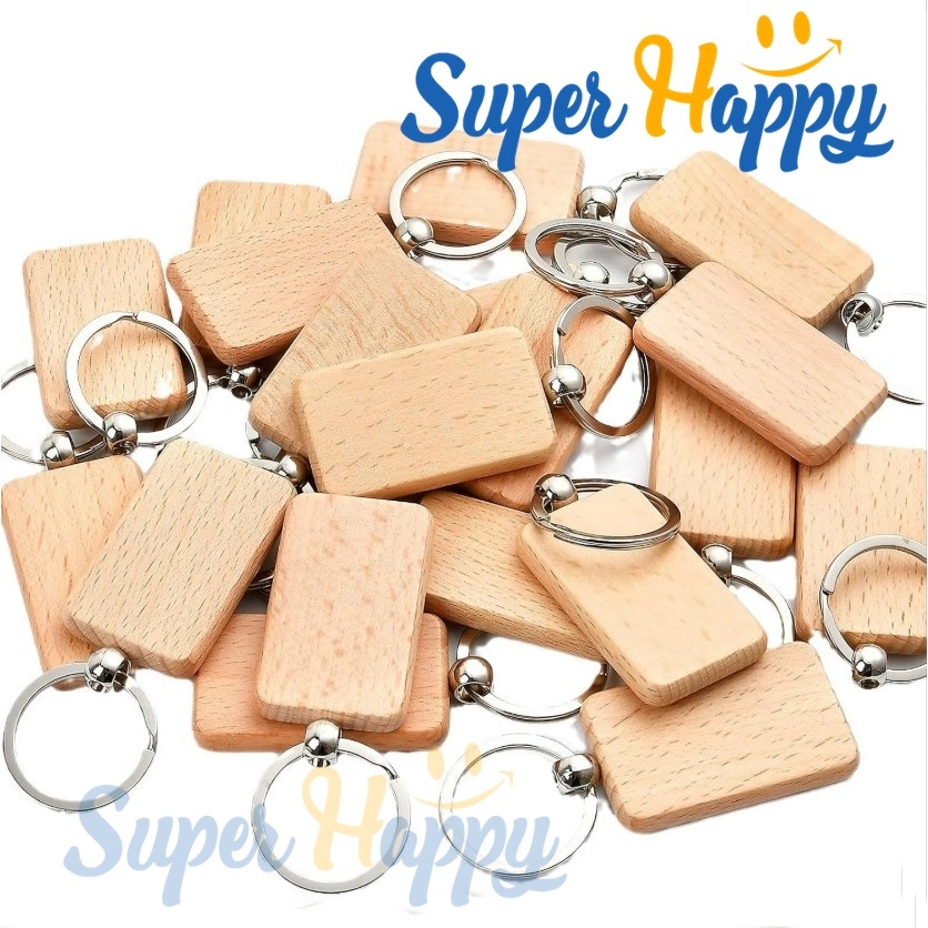 พวงกุญแจไม้เปล่า (15/20/25 ชิ้น) ทรงสี่เหลี่ยม พวงกุญแจไม้แกะสลักได้ DIY สําหรับตกแต่ง งานฝีมือ
