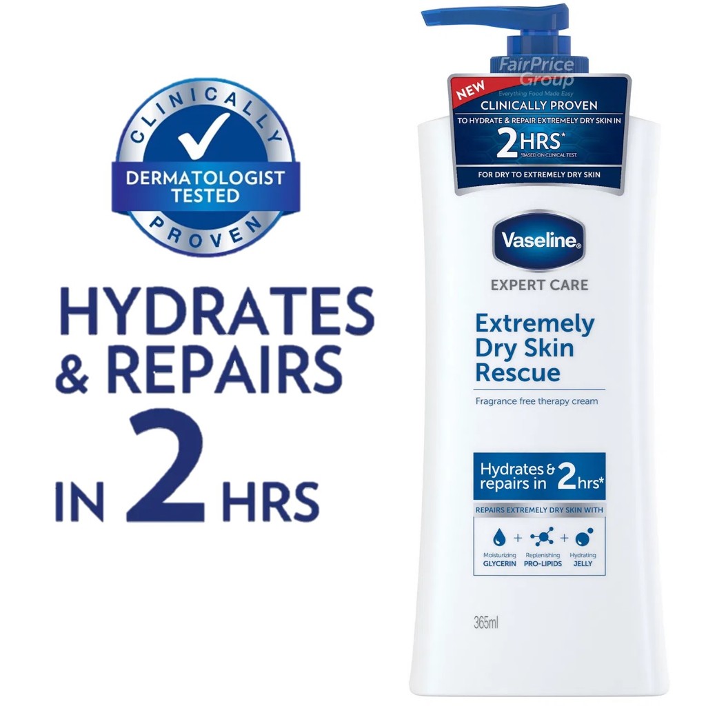 VASELINE Expert Care Extremely Dry Skin Rescue 365ml ผลิตภัณฑ์บำรุงผิวกายสูตรสำหรับผิวแห้งมากสินค้านำเข้าจากออสเตรเลีย