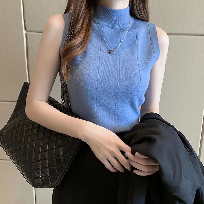 เสื้อยืดผู้หญิง เสื้อแขนกุดคอเต่า งานไหมพรม ผ้านิ่ม รัดรูป สวมใส่สบาย สไตล์เกาหลี