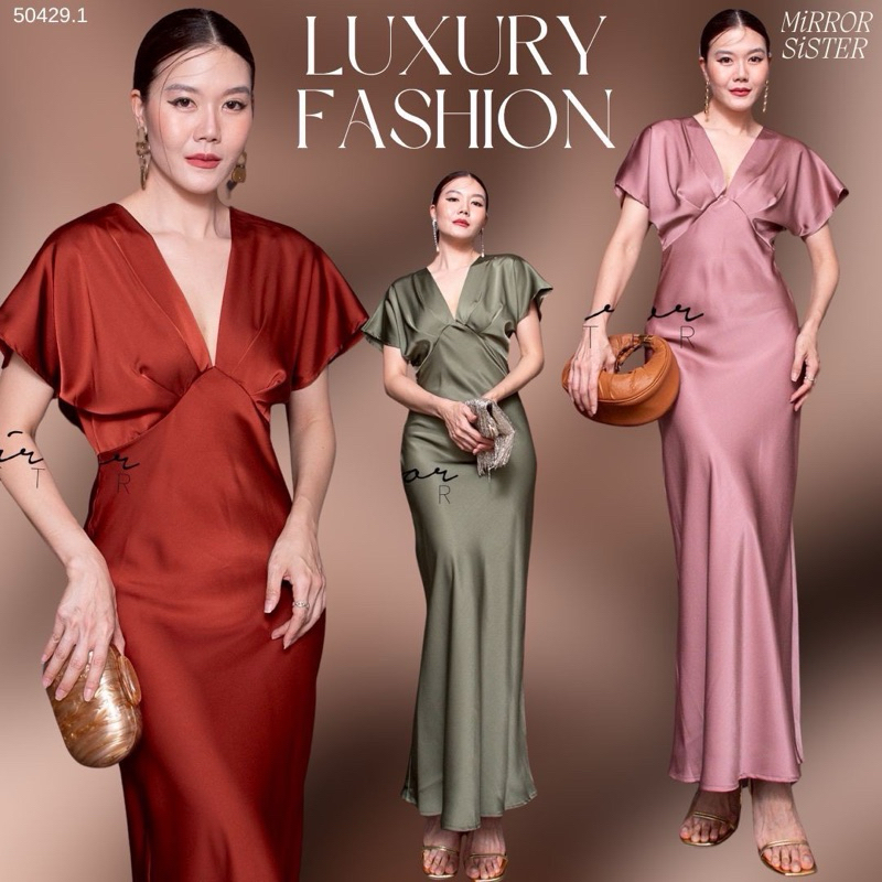 เดรสยาวราตรี ชุดเดรสออกงานสีชมพู 50429.1 Mirrorsister