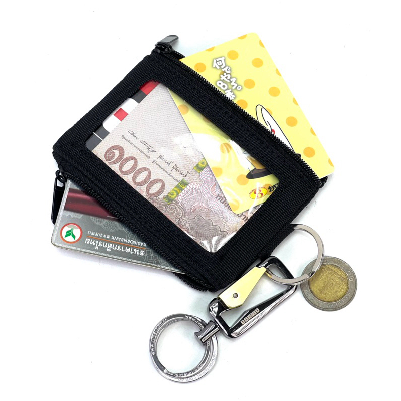 Chinatown Leather กระเป๋าเหรียญผ้า นามบัตร กุญแจ สีดำ เล็ก