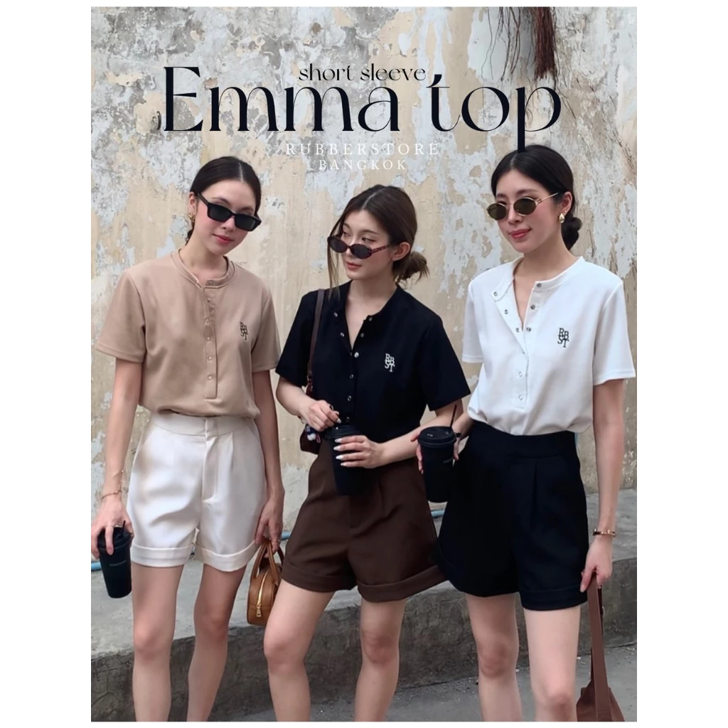 Emma top แขนสั้น เสื้อคอกลมกระดุมหน้า