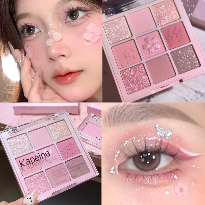 YOTAI อายแชโดว์ พาเลทอายแชโดว์ 9สี สีซากุระ โทนสีชมพูพีช เนื้อใยไหม ประกายชิมเมอร์ กลิตเตอร์ สีสวย กันน้ํา ติดทนนาน