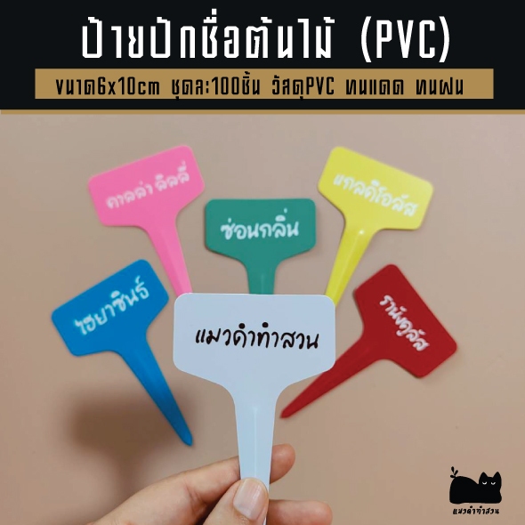 ป้ายต้นไม้ ป้ายปักตัวT วัสดุPVC กันน้ำ ขนาด6*10CM แพ็คละ100ชิ้น