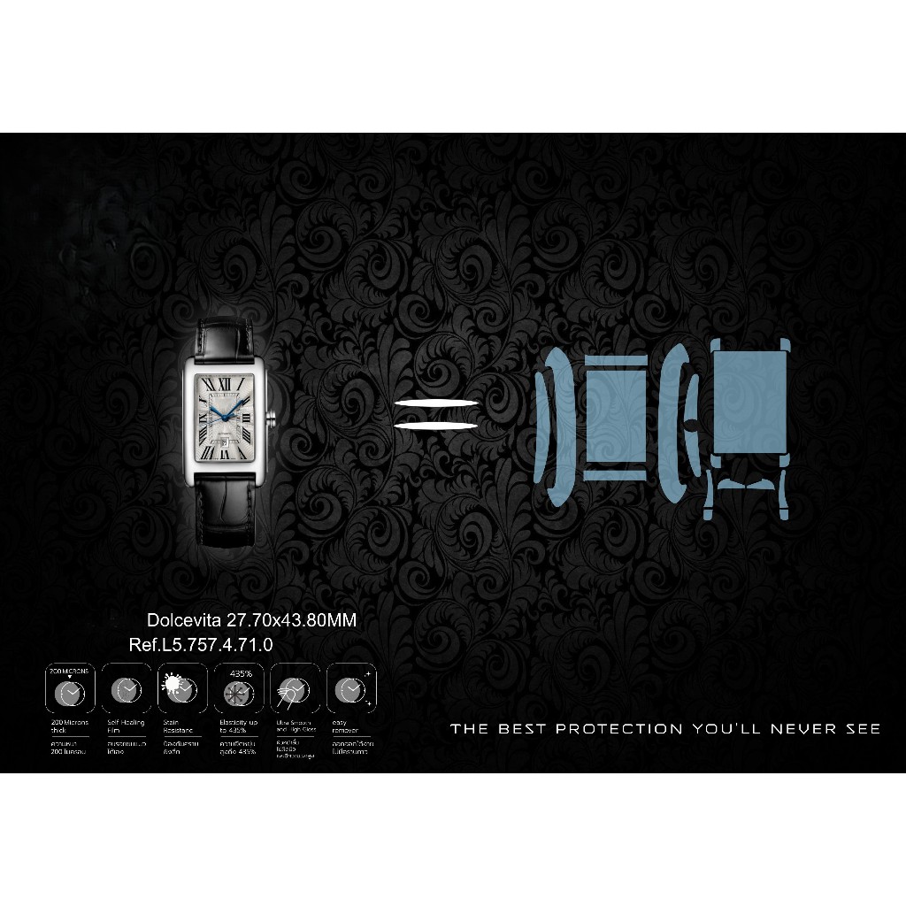ฟิล์มกันรอยนาฬิกา Watch Protection Film สำหรับ แบรนด์  Longines Dolcevita 27.70x43.80MM  Ref.L5.757.