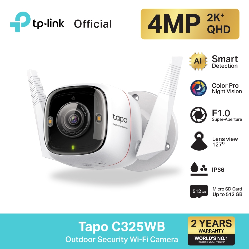 TP-Link Tapo C325WB กล้องวงจรปิด 4MP ColorPro Night Vision กันน้ำกันฝุ่น IP66 ใช้งานภายนอก Wi-Fi Camera รับประกัน 2 ปี