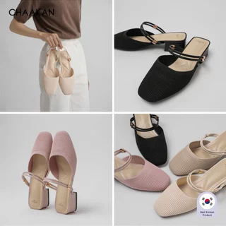 CHAAKAN [นำเข้าเกาหลี 100%] Share Knit Bloafer รองเท้าเปิดส้นผู้หญิง ผ้าถัก ระบายอากาศ ไม่อับ ใส่ได้ 2 แบบ สูง 3.5ซม.