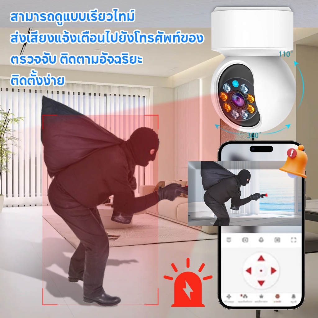 Mdudu กล้องวงจรปิดไร้สาย Wi-Fi 6 Camera Full HD 8MP กล้องวงจรปิดหมุนได้ 360° ประกัน 1 ปี