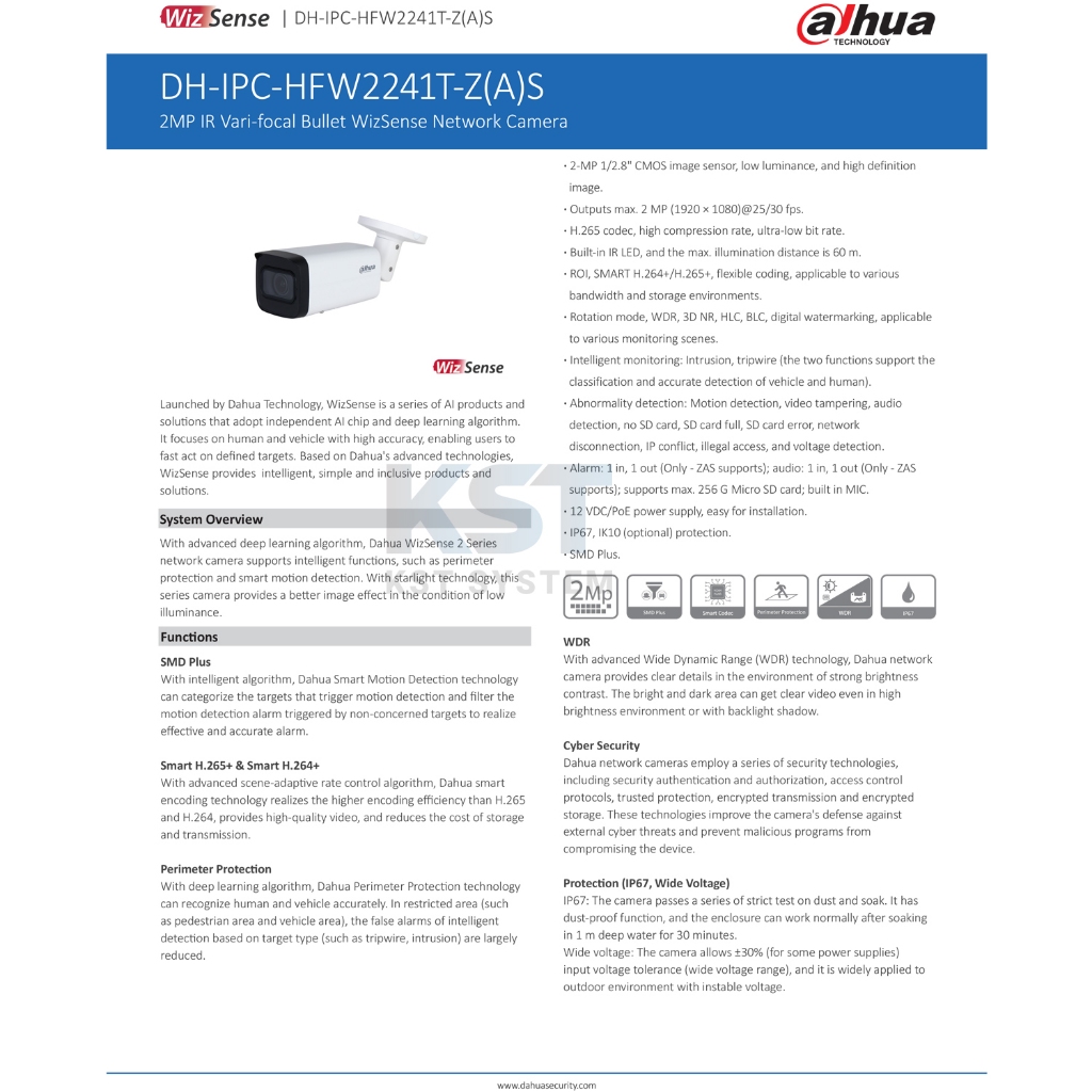IPC-HFW2241T-ZAS (มอเตอร์ไฟฟ้า) กล้องวงจรปิด Dahua WizSense IPC 2MP PoE