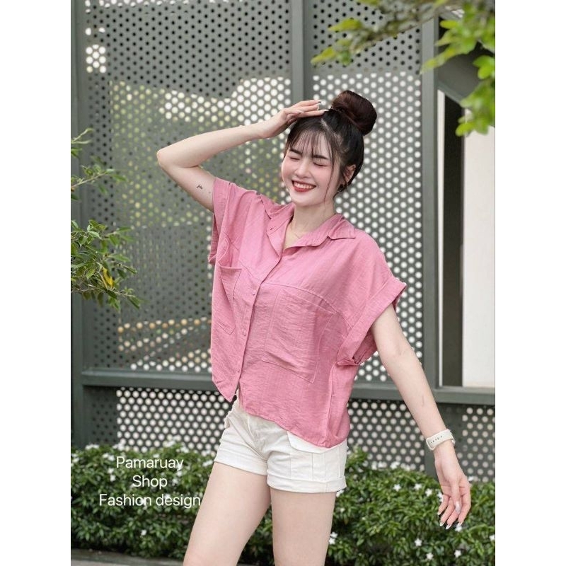 เสื้อเชิ้ตคอปก แชนพับ กระเป๋าคู่