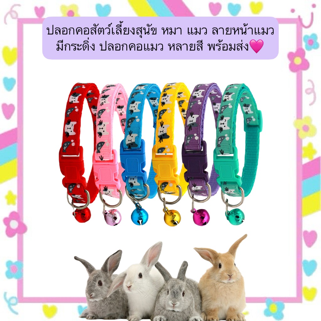 PP-567 ปลอกคอสัตว์เลี้ยง ลายหน้าแมว มีกระดิ่ง สำหรับสุนัข หมา แมว พร้อมส่ง