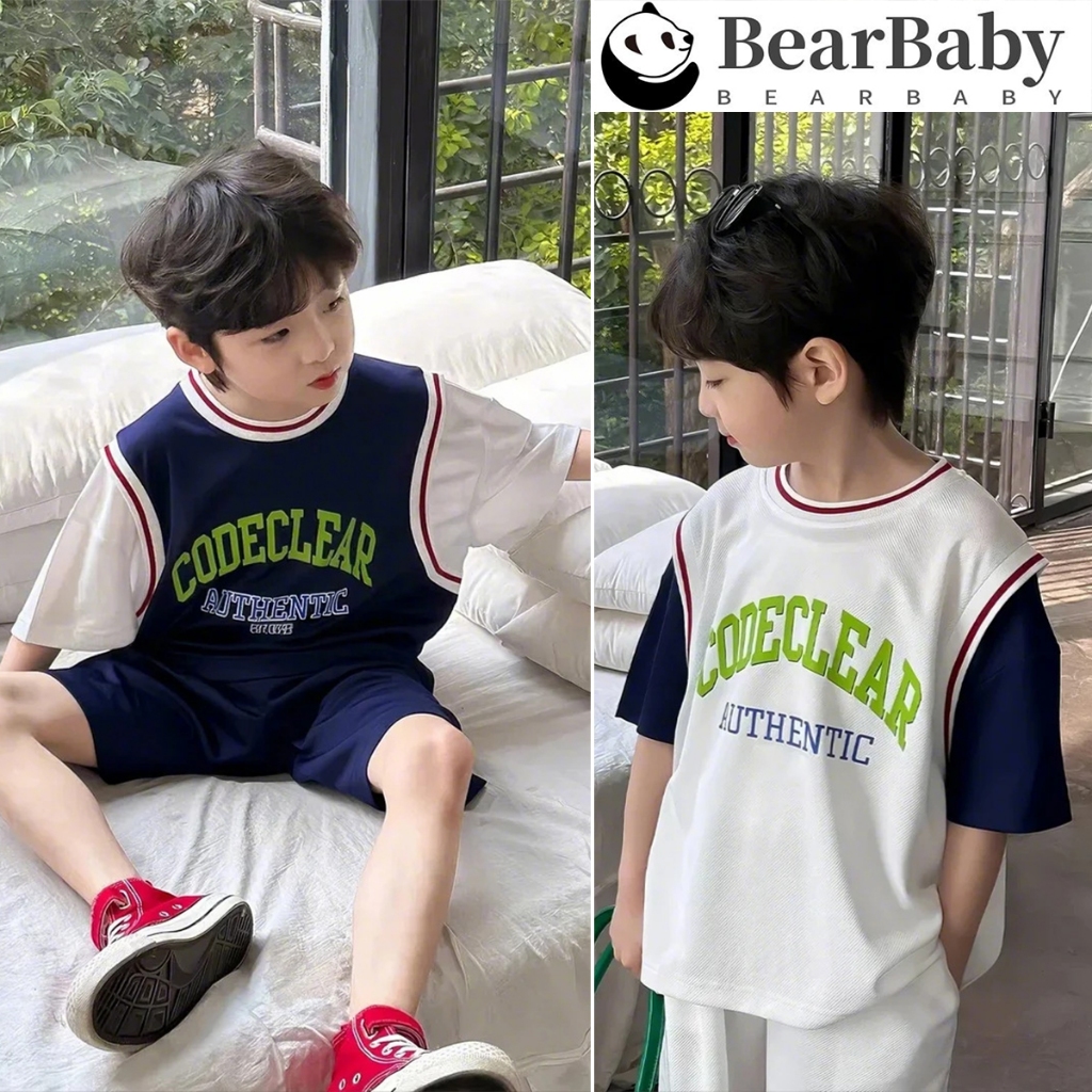 ชุดกีฬาลำลองเด็ก ชุดบาสเกตบอลเด็ก เสื้อแขนสั้น+กางเกงขาสั้น ทรงหลวม ระบายอากาศดี ใส่สบาย พร้อมส่งในไทย