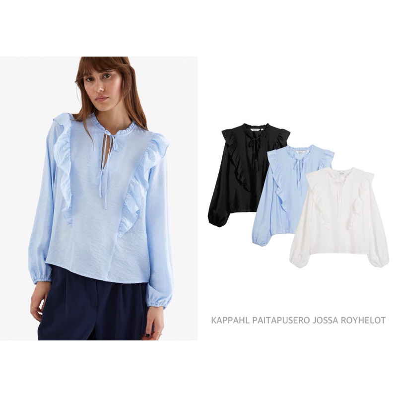 KAPPAHL เสื้อเชิ้ต คอกลมวี แต่งระบาย แขนยาว  PAITAPUSERO JOSSA ROYHELOT (B0403)