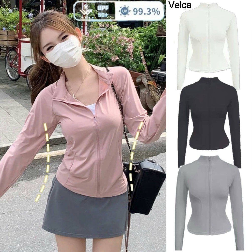 Velca เสื้อกีฬา เสื้อกันแดดทรงสลิมฟิต เสื้อเย็น ซิปปิดหน้า เสื้อกันยูวี UPF50+ เนื้อผ้าบางใส่สบาย