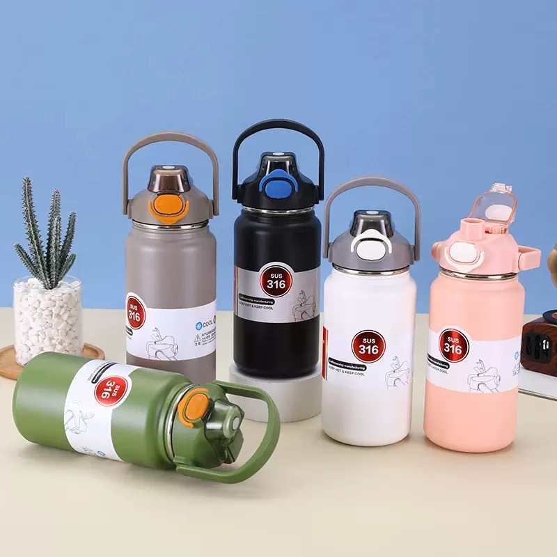 PANDA แก้วเก็บความเย็น 900ML/1400ML ขวดน้ำสแตนเลส SUS316 ขนาด รุ่น 2 หัว