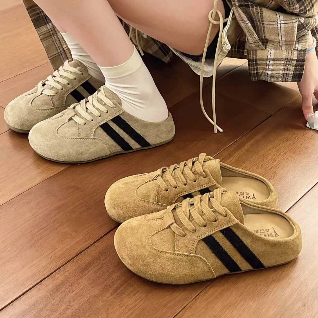 พร้อมส่งจากไทย TX665 รองเท้าแตะสวมครึ่งส้น  หนังกลับ ผูกเชือก หนา1นิ้ว  กันลื่น สบาย สไตล์ฤดูร้อน สำหรับผู้หญิง