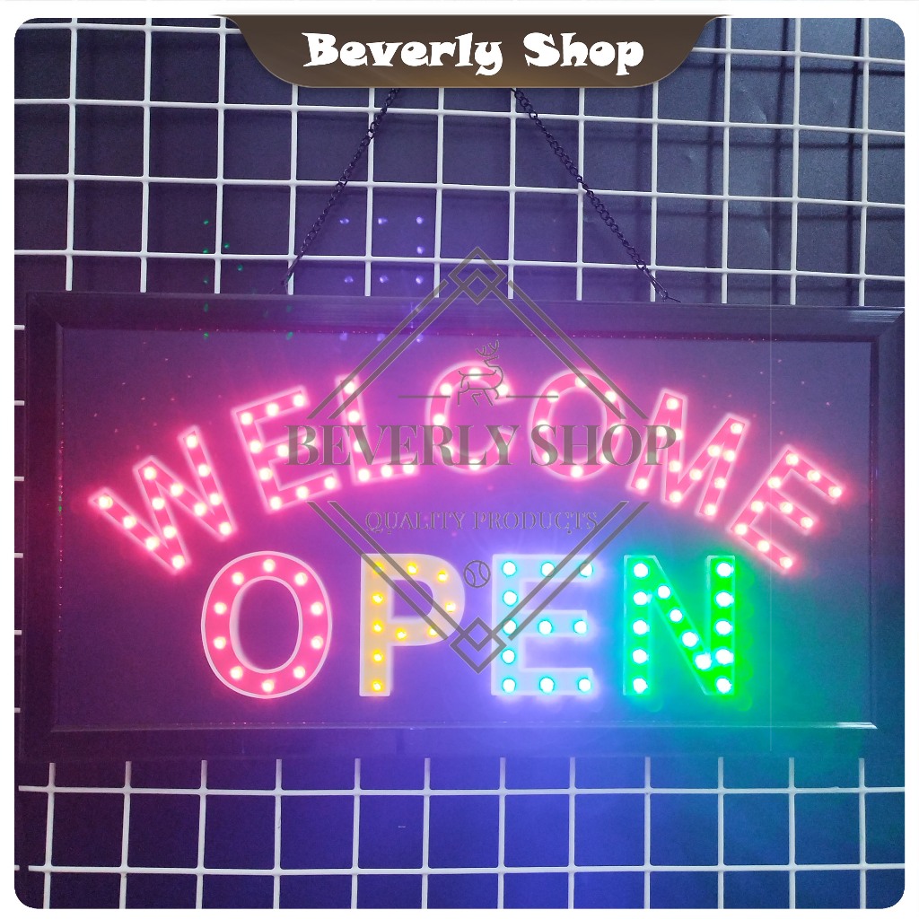 WELCOME OPEN ขนาด 48 * 25  cm ป้ายไฟLED ประหยัดไฟ ป้ายไฟสำเร็จรูป ตกแต่งหน้าร้าน สร้างความโดดเด่น