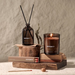[บรรจุกล่องของขวัญ] SOYaMOO เทียนหอมอโรม่า ก้านน้ำหอม ชุดของขวัญ Reed Diffuser+Soy Candle
